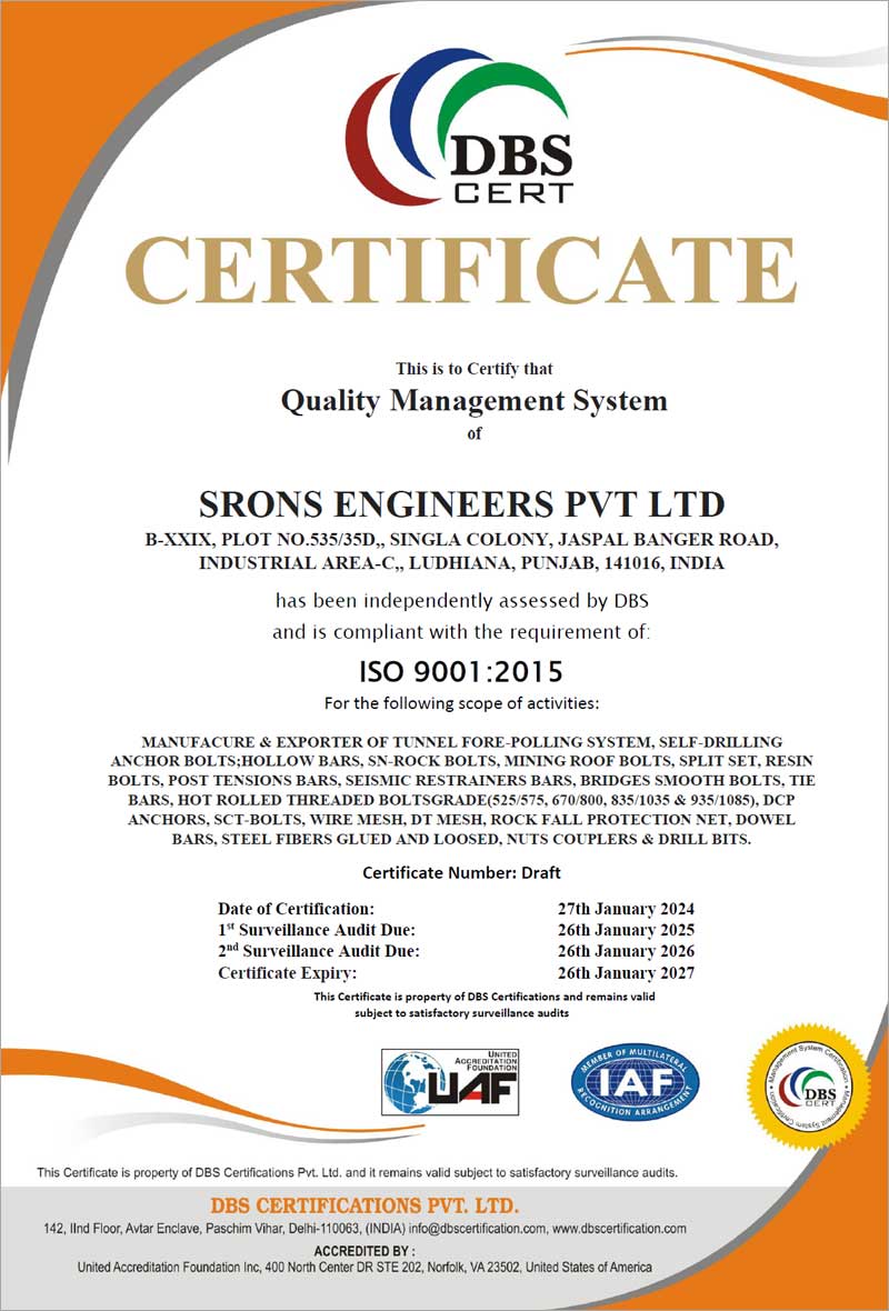 srons engineers iso certificate